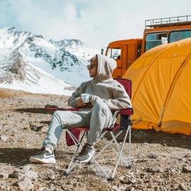 Simple Deluxe Red Portable Camping Chair Heavy Duty Folding Chair w/ Cup Holder Oversized