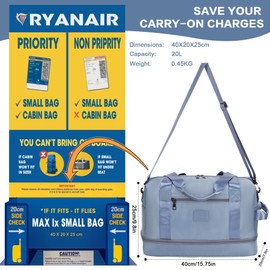 for Ryanair Cabin Bags 40x20x25 Underseat Cabin Bag Waterproof Travel Hand Luggage Bag Carry on Bag Weekend Overnight Bag for Women and Men with Shoe Pouch