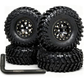 HOBBYSOUL Brass RC 1.0 wheels and tires 70mm Tall, Soft Sticky 1.0 All Terrain Tires Tyres & 1.0 beadlock wheels Negative Offset Rims Black For RC Crawler TRX4M SCX24