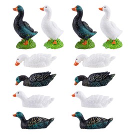Framendino, 12 Pack Mini Resin Duck & Goose Figurines Miniature Fairy Garden Ornaments Tiny Animals for Plant Pot Moss Landscape Small Resin Figures