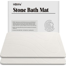 HBlife Stone Bath Mat, 23.5" X 15" Multipurpose Diatomaceous Earth Bath Mat for Bathroom, Stone Drying Mat for Kitchen Counter, Dog Water Bowl Mat, 2 Pack, White - River
