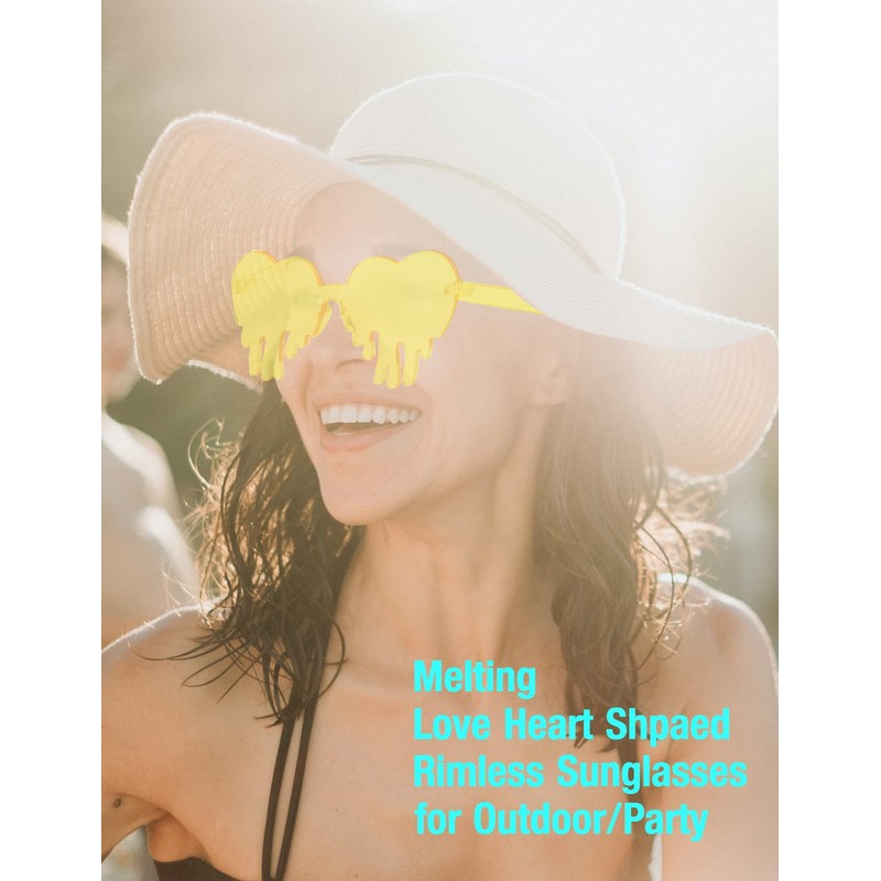 DAJOOEE Heart Glasses Party Glasses Rimless Heart Shaped Glasses，Colored Melted