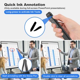 Presentation Clicker with Stylus Pen for Touch Screen, Clicker for Powerpoint Presentations, Computer Wireless Presenter Powerpoint Clicker with Laser Pointer for Presentations Remote Smartboard