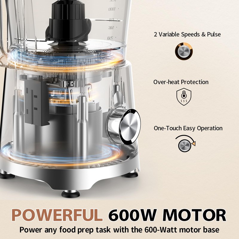 Food Processor and Vegetable Chopper 600W BPA Free 12-Cup Bowl,