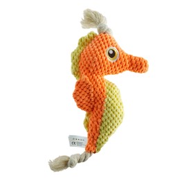 TONYFY Cute Sea Life Squeaky Chew Toy for Dogs, Interactive Stuffed Cotton Plush Rope Toy - for Puppies, Small and Medium Dogs (Orange Seahorse)