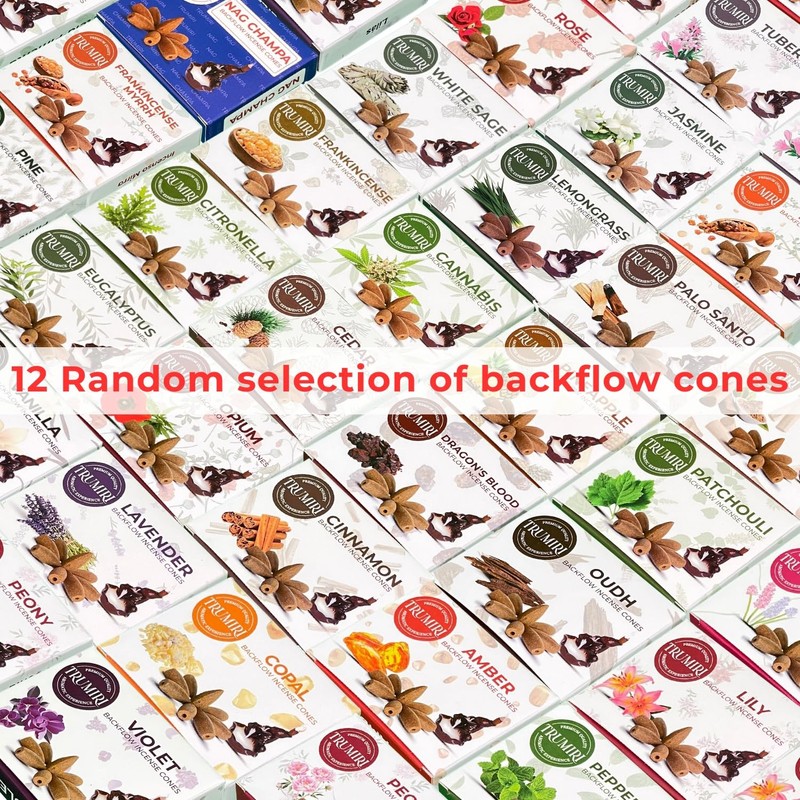 Trumiri Backflow Incense Cones for Waterfall Fountain - 12 Random