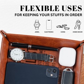 INNObeta Tech Guy Gifts Valet Tray, Desktop Storage Organizer PU Leather Bedside Tray Key Coin Holder for Tech Guy, Perfect for Birthday, Christmas