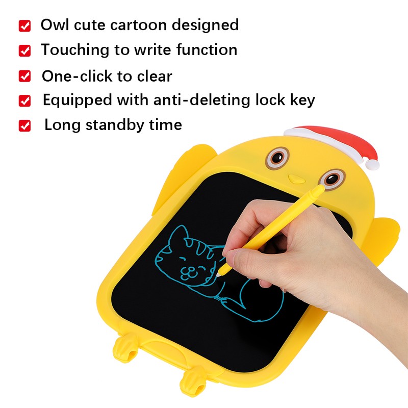 LCD Writing Tablet Christmas Hat Cartoon Owl Shape Children Yellow