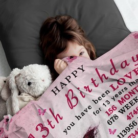 UHANKRU 13th Birthday Gifts for Girls, 13 Year Old Girl Gifts, 13th Birthday Blanket Butterfly, Gifts for 13 Year Old Girl, 13th Birthday Decorations for Girls, Happy 13th Birthday Blanket, 60"x50"