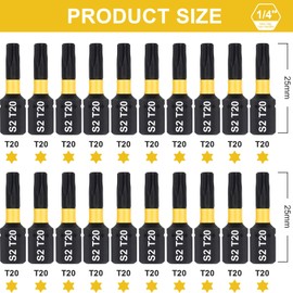 DAKCOS T20 Torx Bit Set, 20-Piece Premium S2 Alloy Steel 1-inch Long Screwdriver Insert Bits Hex Shank with Quick Release Slot