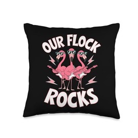 Our Flock Rocks Flamingo Guitar Pink Flamingo Costume Adult Throw Pillow