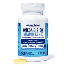 Oceanblue Professional Omega-3 2100 with Vitamin K2 and Vitamin D3-60 Count - Triple Strength Burpless Fish Oil Omega-3 Supplement with EPA, DHA & DPA - Wild Caught - Orange Flavor, 30 Servings