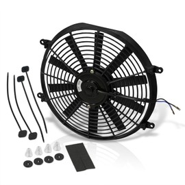 AJP Distributors 14" 12V 80W Electric Slim Push Pull Radiator Fan, Low Profile Thin Cooling Fan Assembly + Universal Mounting Kit Compatible/Replacement For Engine Motor Bay Automotive Cars Trucks SUV