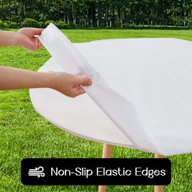 Romanstile - Mantel redondo de vinilo, 100 % impermeable, elástico, ajustable para mesas de 36 a 44 pulgadas, manteles de plástico con respaldo de franela limpiables, para picnic, camping, exteriores,