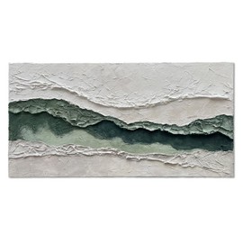 Limiyer Art Hand-painted white and green texture abstract oil painting 24x48-inch canvas painting for home and office wall decoration art
