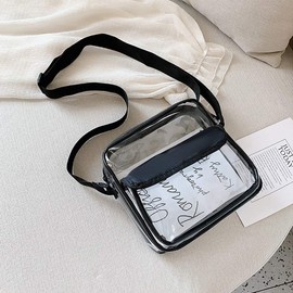 Enkrio Clear Bag, Transparent Bag, Crossbody Bag, Lightweight, PVC Material, Waterproof Pouch, Black