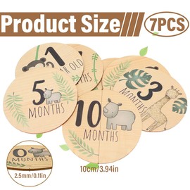 EYVRPAU Baby Milestones Monthly Cards Wooden with Colourful Animal Print, Pack of 7