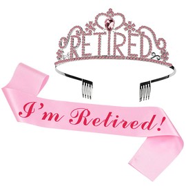 JETKONG Retirement Party Decorations Retired Tiara/Crown, Retired Sash for Women Retirement Gifts, Retirement Party Supplies, Gifts, Favors (Pink)