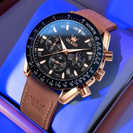 Shoonlo Reloj para Hombre Automático, Reloj Analógico de Correa de Piel Hombre, Reloj de Cuarzo a Prueba de Agua para Aviador, Auto Fecha, Fácil de Leer (Cara Negro)