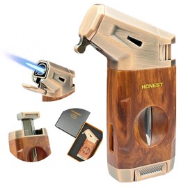 Torch Lighter Built-in V Cutter,Refillable Butane Torch Lighter,Men's Gift,All-in-one Windproof Adjustable Jet Flame for Candle,Camping(Butane Gas Not Include)