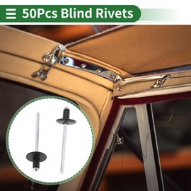 Motoforti Dome Head Large Flange Blind Rivets 4mm Grip Diameter 6.4mm Grip Length 12mm Flange Diameter Aluminum Alloy Iron Silver Tone Black 50 Pcs