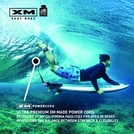 XM SURF MORE Premium Surfboard Leash, 6ft, Made in USA, Regular Cord Thickness (.270in), Key Pocket, Unbreakable Swivels, Detachable Railsaver, Blue Leash, Black Strap, Kink-Free [3 Year Warranty]
