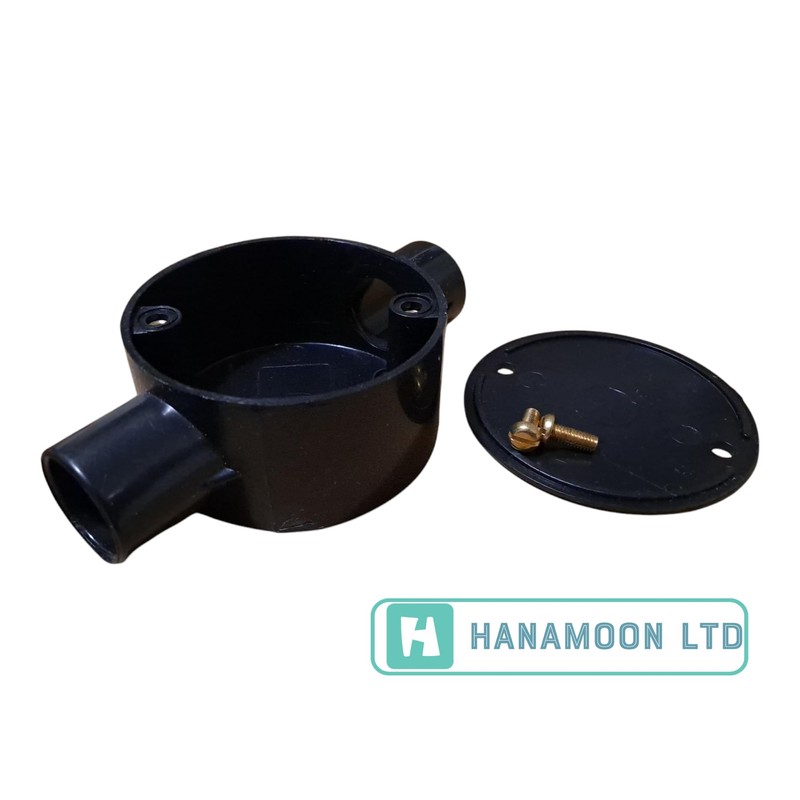 Black 20mm PVC Conduit Box 2 Way Through Terminal Box