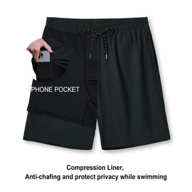 Milin Naco Mens Swim Trunks 9 Inch Compression Liner 2 in 1 Quick Dry Swimming Shorts with Zip Pockets Drawstring Bathing Suits