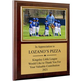 Sponsor, Thank You, Appreciation Or Dedication Photo Plaque - Includes 4 x 6" Photo Frame, Gold Metal and Your Personal Text