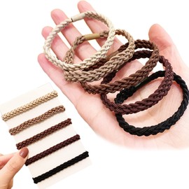 Aollaa Hair Rubber Hair Elastic [Braided Rope-Style 5 Colors, 10 Pieces] Korean Style, Men's, Women's, Fashionable Adult Hair Accessories, Simple, Solid, Good for Hair Friendly, Earth Color, Elegant, Hair Ring, Hair Tie, Hair Arrangement