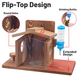 Squirrel Feeder for Outside, Squirrel Picnic Table Feeder for Corn Cob, Peanut and Nuts, Hanging Chipmunk House Box for Outdoors with Window and Squirrel Water Feeder