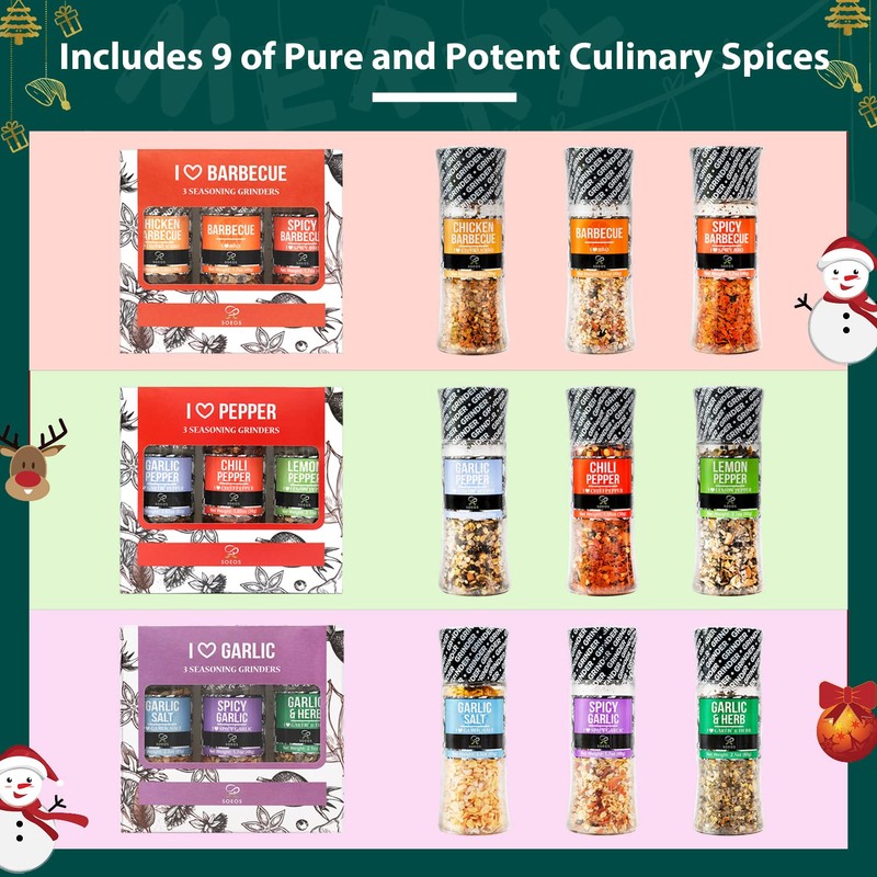 Soeos Spice Seasoning Set of 9 Individual Spice Grinder, Pure