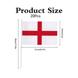 20 Pcs England Flag - Outdoor Saint George's Cross Flag for St George's Day Hand Held Small Flags Decorations, England football fan accessories & Garden Parties (30 x 21cm)