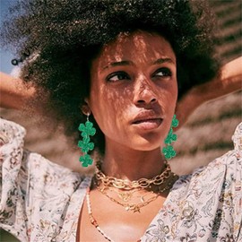 WCRAZYE St. Patrick's Day Green Leaf Earrings Acrylic Irish Shamrock Dangle Earrings for Women Green Good Luck Jewelry Gift (Three Leaf)