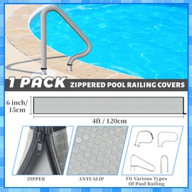 Kakolvan Swimming Pool Handrail Cover, Non-Slip Railing Handle Grip Covers with Zippers, Fit Most Above/Inground Pool Hand Rails, Cooling, Soft & Comfortable Touch Ladder Sleeve (4 Ft, 1 Pack)