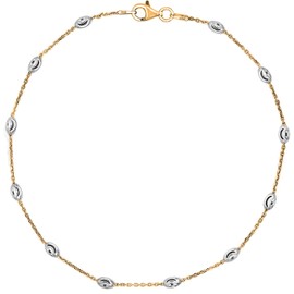 Savlano 18K Gold Plated Over 925 Sterling Silver Station Oval Moon Bead Anklet Chain For Women. Silver, Gold, Rose Gold - Made in Italy Comes With a Gift Box (2CG, 9)