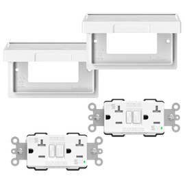 ELEGRP ELEGRP Horizontal Outdoor GFCI Outlet with Cover, Weather Resistant GFCI Receptacle and Wall Plate, 20 Amp Self-Test GFI Outlet, Thinner Design Ground Fault Receptacle, UL Listed, Matte White, 2 Pack