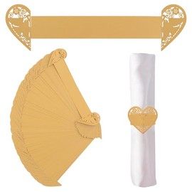 URROMA 50pcs Gold Paper Napkin Rings Peace Dove Napkin Buckle Hollow Heart Napkin Clasp Table Dining Room Christmas Thanksgiving Party Decoration