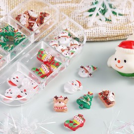 6 Grids Christmas Nail Charms Christmas Tree Christmas Stockings Elk Multi Shape Nail Art Charms Winter Snowman Nail Rhinestones Resin Santa Claus Nail Gems Flat Back for Women Girls Nail Decoration