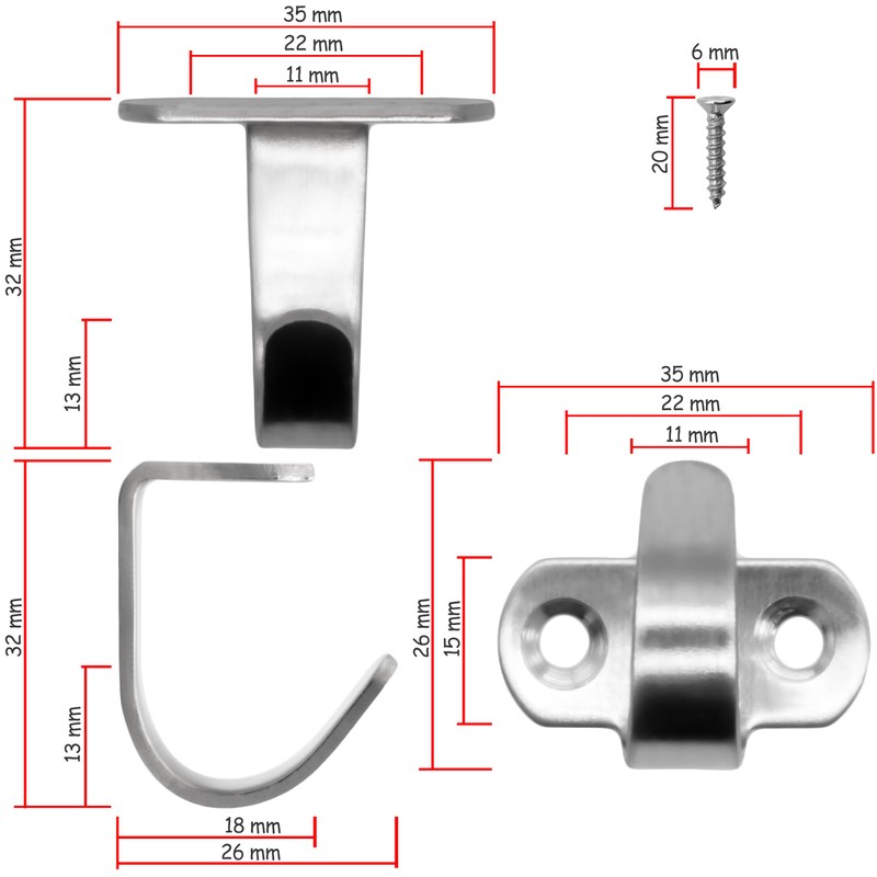 Fuxxer 10x Undermount Iron Hooks 33 x 24 mm for