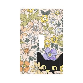 Funny Cute Lovely Black Cat Floral Flower 1 Toggle Wallplate Single Switch Electrical Cover Plate Pink Yellow