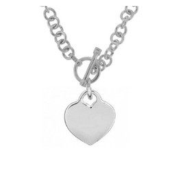 Ritastephens Sterling Silver Dangle Heart Tag Charm Link Toggle Necklace or Wrist Bracelet