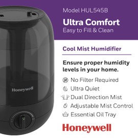 Honeywell Ultra Comfort Cool Mist Humidifier, No Filter, Easy to Fill and Clean, Cleaning Brush Included, Ultra Quiet, Use With Essential Oils for Extra Comfort, Black, HUL545B