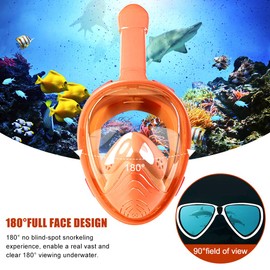 HINATAA Snorkel Mask for Kids, 180 ° Panoramic View Free Breathing Full Face Snorkeling Mask Anti-Fog and Anti-Leak Suitable For Children Aged 4-15 (Orange)