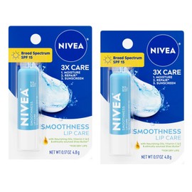 NIVEA Smoothness Broad Spectrum SPF 15 Sunscreen Lip Care, 0.17 Oz (2 Pack)