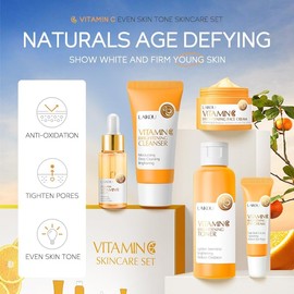 Vitamin C Skincare Set, 5 In 1 Skincare Gift Set with Cleanser, Toner, Serum, Eye Cream & Face Cream, Skin Care Set for Teen Girls, Travel Size Skincare Set for Women Teen Girls (Vitamin C, 5Pieces)