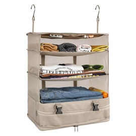 Surblue Hanging Closet Storage Bag Collapsible 3-Shelf Washable Oxford Fabric with 2 Hooks (XL 17.71 * 11.81 * 20in, Beige)