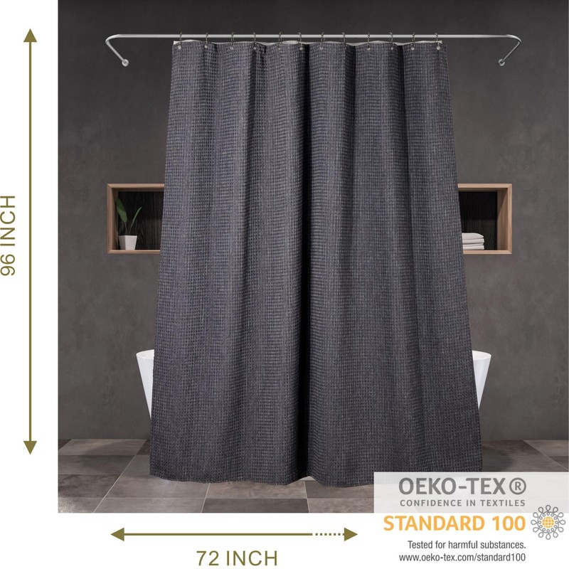Dark Grey Waffle Shower Curtain: 96 Inch Gray Textured Heavy
