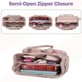 Teamoy Bible Tote Bag for Women, Bible Cover Carrying Case Church Bag with Water Bottle Pocket and Shoulder Strap, Pink Quilted