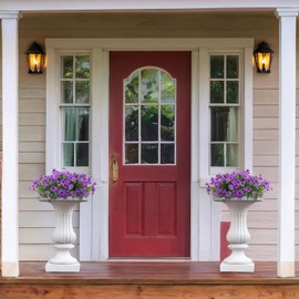 LikSoor 16 Bundles Artificial Flowers Outdoor Spring Summer Decoration Fake Silk Colorful Daisy Eucalyptus Realistic UV Resistant Outside Faux Plants for Garden Porch Window Box Home Decor (Purple)